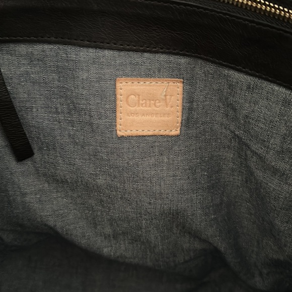 Clare V black leather tote with large suede outer pocket. Blue fabric lining. - Picture 6 of 11